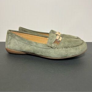 Womens COACH Olympia Green Suede Slip On Loafers / Size 6.5 Medium